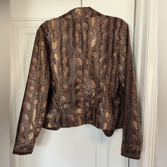 Vintage Linear Snake Print Jacket – Faux Leather Metallic Bronze Size M/L - Picture 8 of 9